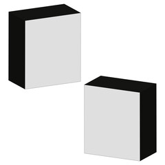 Poster - 3D cube shape. Isometric block vector. Black white geometry. Minimal volume form