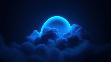 Aufkleber - Neon blue moon hidden among dark clouds.