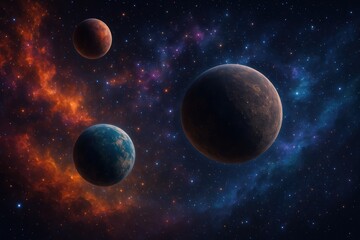 Wall Mural - deep space planet system with nebula and star field background