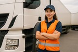 Young Female Truck Driver in Professional Transportation and Logistics Industry Young Female Truck Driver in Professional Transportation and Logistics Industry