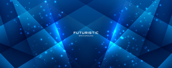 Poster - 3D blue techno abstract background overlap layer on dark space with glowing polygon effect decoration. Modern graphic design element cutout style concept for web banner, flyer, card, or brochure cover