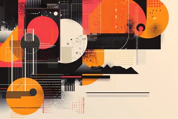 Poster - Energetic abstract art with geometric shapes and mountains