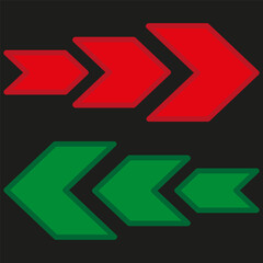 Poster - Colored arrow symbols. Red green chevrons. Vector direction indicators. Dual navigation design.