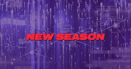 Poster - Glowing red 'NEW SEASON' text anchoring cyber backdrop, with translucent nodes, lines, code streams