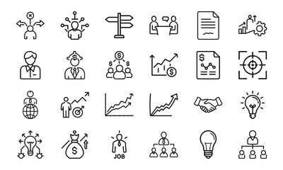 Poster - A comprehensive set of business and finance icons illustrating growth strategy teamwork and innovation