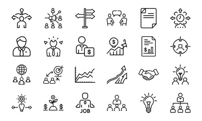 Poster - A set of business and management icon illustrations depicting collaboration growth and strategic decisions