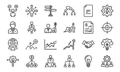 Poster - Business and management icon set representing growth strategy and success