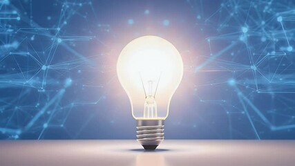 Poster - Glowing Lightbulb Centered With Blue Network Lines And Light Background Innovation Concept