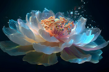 Poster - A luminous, glowing peony flower in a detailed close-up view.