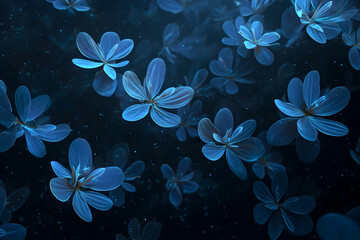 Poster - Intricate, glowing blue flowers on a dark background.