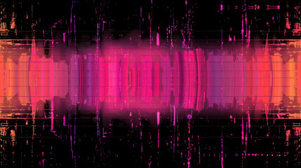 Poster - vibrant abstract digital noise texture featuring glitch style with shades of pink, purple, and orang