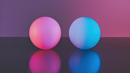 Poster - translucent spheres vibrant pink and blue hues rest reflective black surface, creating striking visu