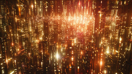 Poster - Futuristic cityscape with glowing lights and abstract structures, creating vibrant and dynamic atmosphere. scene evokes sense of wonder and technological advancement