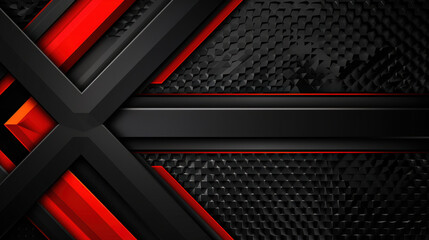 Poster - geometric black background featuring layered polygons with striking red accents, creating dynamic an