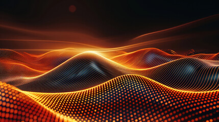 Poster - abstract digital waves with glowing orange and blue lines create mesmerizing visual effect, evoking 