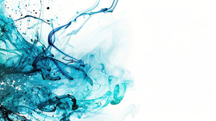 Poster - Abstract ink splash on white background with subtle blue and turquoise hues, creating dynamic and artistic visual effect that evokes creativity and inspiration