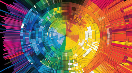 Poster - Colorful circular chart with radial lines showcasing vibrant spectrum of colors, creating visually striking and dynamic design that evokes sense of energy and creativity