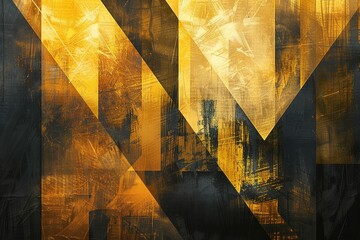 Poster - Abstract Art: Geometric gold and black shapes create a modern textured composition