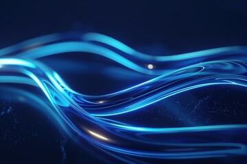 Poster - Abstract blue illuminated waves flowing gracefully across a dark space digital art