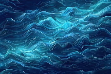 Poster - Abstract waves of blue and turquoise cascade creating a serene and mesmerizing pattern