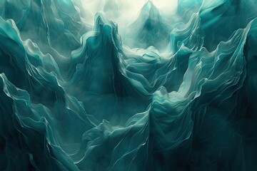 Poster - Abstract waves of turquoise and white paint resembling a turbulent sea or ice mountains