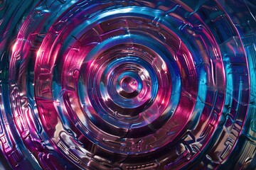 Poster - Concentric Circles: Shimmering iridescent rings in blue and magenta abstract design