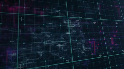 Poster - Magenta clusters appearing, drifting inward on teal grid as wireframe reshaping for scan completion