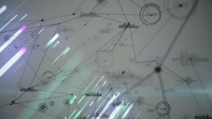 Poster - Diagonal streaks sweeping grey canvas launching nodes and network forming revealing data links