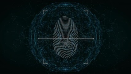 Aufkleber - Pulsing globe mesh revealing fingerprint, reticule appearing and beam sweeping ridges for security