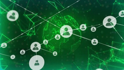 Poster - Opening digital globe, user icon appearing and sending lines connecting nodes, mapping connections