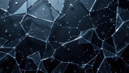 Poster - An abstract geometric structure with interconnected lines and points, symbolizing network and connection. The image is made with shades of blue, with a focus on intricate details