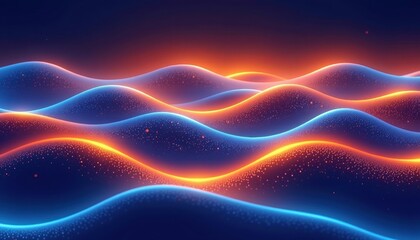 Poster - Abstract blue and orange waves flowing in a dynamic pattern. The wave are neon-lit and glowing.