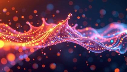 Poster - A visually stunning display of glowing particles in shades of orange and blue, creating a captivating abstract image.