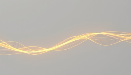 Poster - Golden light trails forming a wavy, dynamic pattern on a grey background.