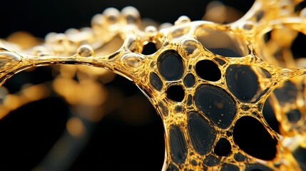 Fototapete - Abstract golden liquid forming intricate network structure.