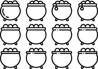 Leinwandbilder - St patricks day cauldron with coins icon set isolated on transparent background