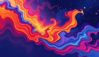 Poster - An artistic illustration of colorful vibrant swirls and patterns, invoking a sense of energy and cosmic beauty. The image is full of swirling gradients in a variety of warm and cool colors