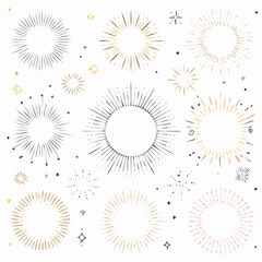 Poster - Collection of hand-drawn sunburst and starburst vector illustrations on a white background
