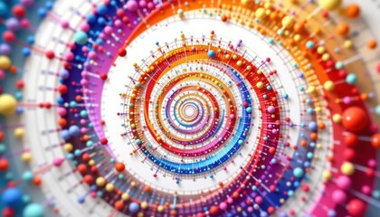 Poster - A vibrant spiral of colorful orbs, representing a complex scientific or artistic concept