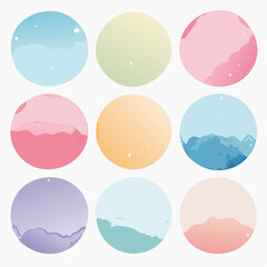 Poster - Colorful abstract circles with landscape elements and a gradient effect on a white background