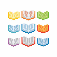 Poster - Colorful open book illustrations in various colors arranged against a white background