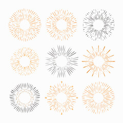 Poster - Nine unique sunburst designs in various colors arranged on a white background