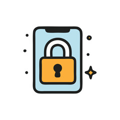 Leinwandbilder - A cartoon illustration of a smartphone displaying a secure padlock icon.