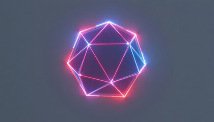 Poster - A geometric structure with vibrant red and blue neon light outlining its edges, creating a captivating visual