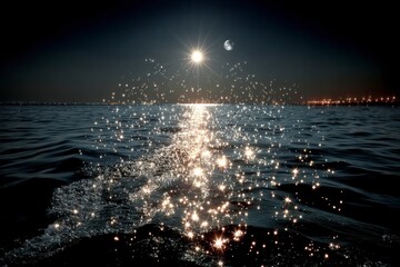 Wall Mural - Sparkling Ocean  Sun  Moon Night Sky  Dramatic Water Reflection