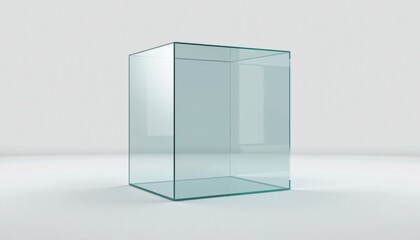 Poster - A simple, clean, transparent glass cube. The cube is a perfect geometric shape