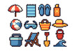 © Zahar - Pixel art beach icons: summer essentials and beach accessories
