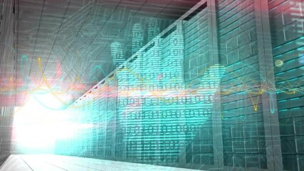 Poster - Bright white light flaring waveform sweeping server racks holographic hand pulsing interfacing data