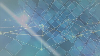 Poster - Network receiving fadein grid forming nodes linking by glowing lines rotating visualizing data flow