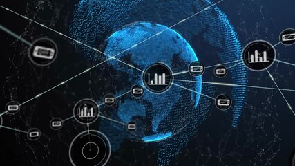 Poster - initial node appearing over rotating globe, extending lines to devices, forming data network